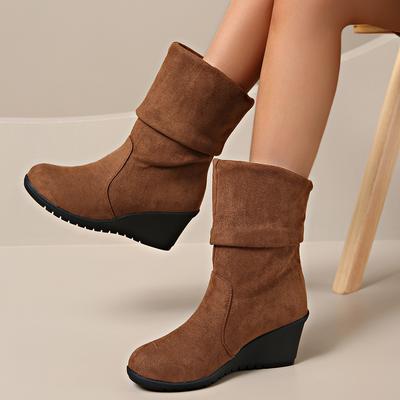 Women's Boots New Large Size Wedge Heel Round Head Women's Wedge Heel Fashion Skinny Boots Women's Martin Boots