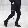 Men Cargo Pants Strap Zipper Decor Loose Ankle-banded Mid-rise Solid Color Multi Hip Hop Streetwear Outdoor Travel Sport Trousers