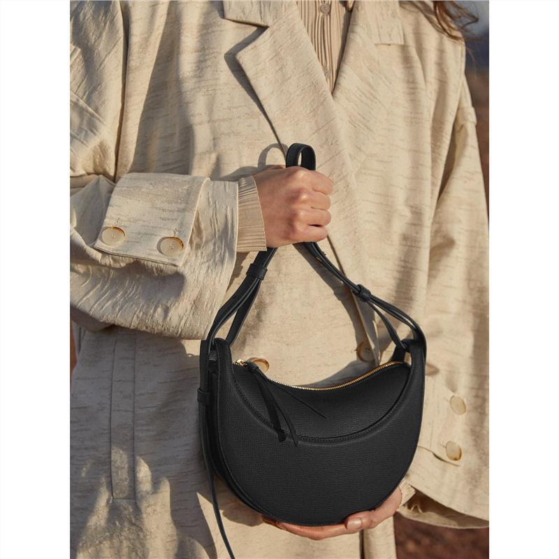Small Niche Design, High-end Texture Crossbody Crescent Bag, Women's Genuine Leather Armpit Saddle Bag