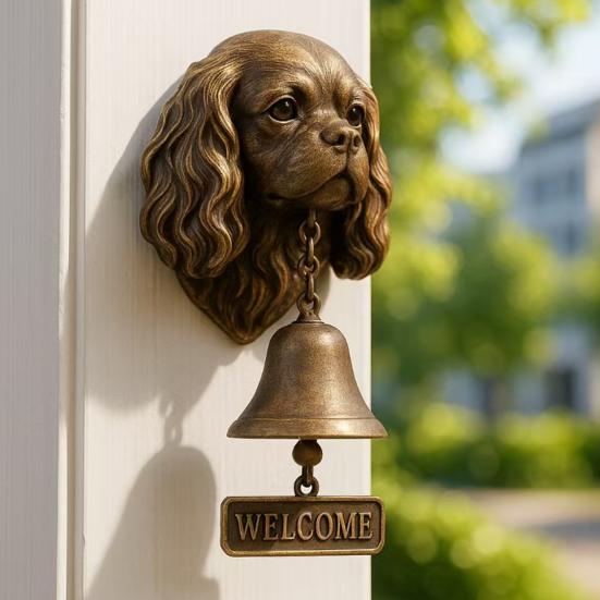 Dog Welcome Bell Doberman Bulldog Door Bell with Welcome Sign Retro Shopkeepers