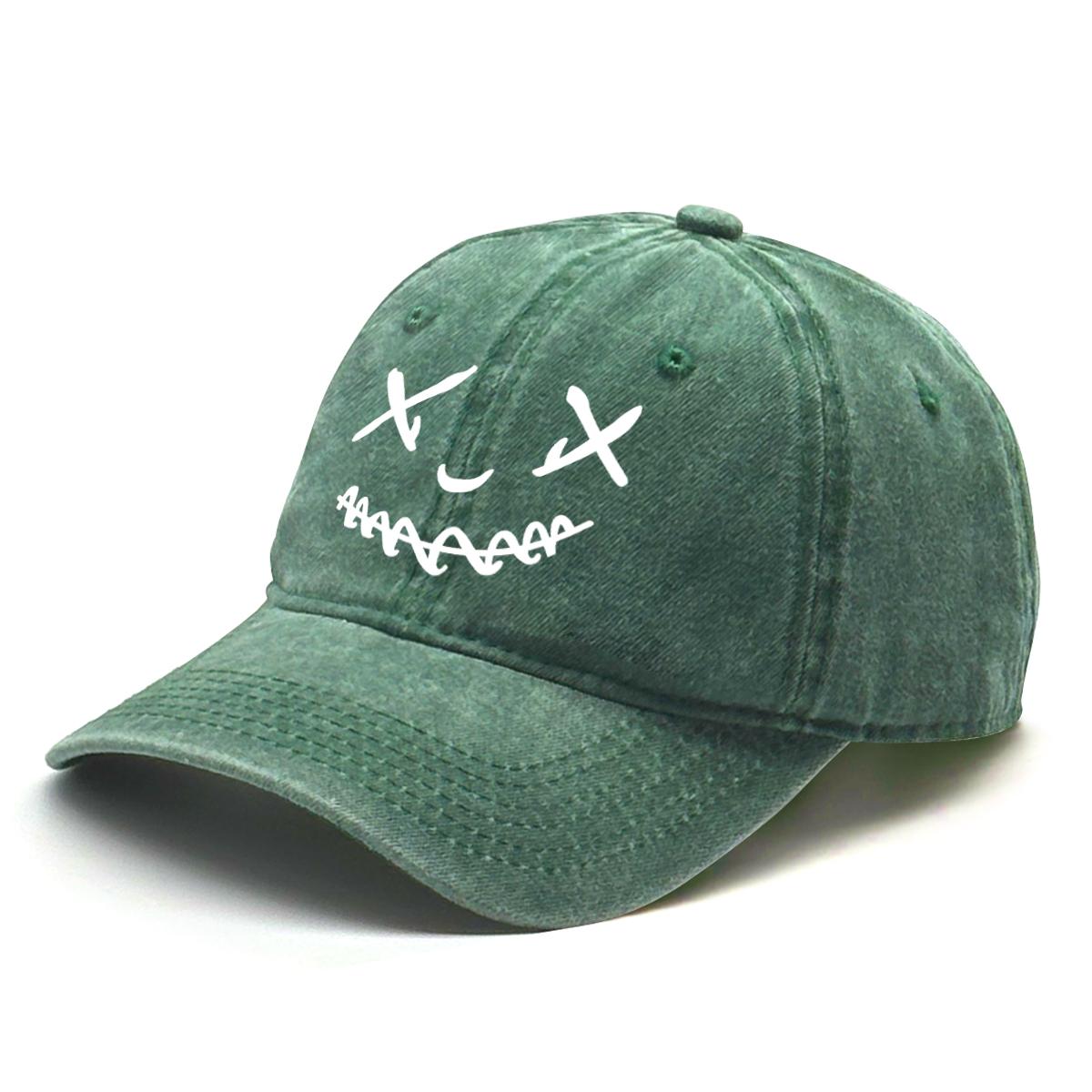 

Unisex Adjustable Baseball Cap Smiling Face Hats For Woman Solid Color Washed Retro Snapback Caps Ideal Choice For Gifts зелений