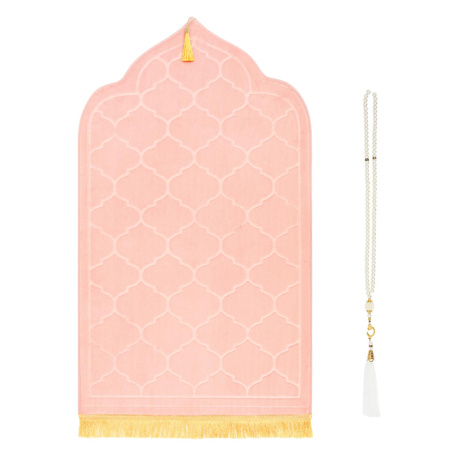 

Portable Prayer Mat Foldable Soft Worship Kneel Travel Prayer Rug with Tassels and Nonslip Bottom Flannel Carpet for Home Travel рожевий