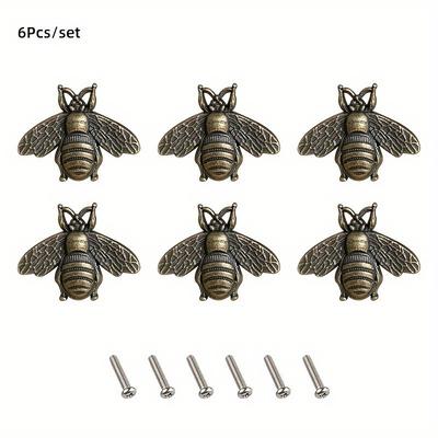 6pcs Vintage Antique Polished Bee Cabinet Handles Retro Beehive Style Bar-Shape Drawer Pulls for Home Decor and Kitchen Cabinets