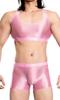 Maeau Sexy Glossy Lingerie Solid Color Tank Boxer Short Sleeveless Premium Tight Muscle Flat Perfect for Hot and Size M Men's U-Neck See-Through Set,