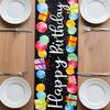 Black Happy Birthday Table Runner, Colorful Balloon Kitchen Dining Table Decoration Festive Balloon Design for Birthday Party Decor 13x72 Inch