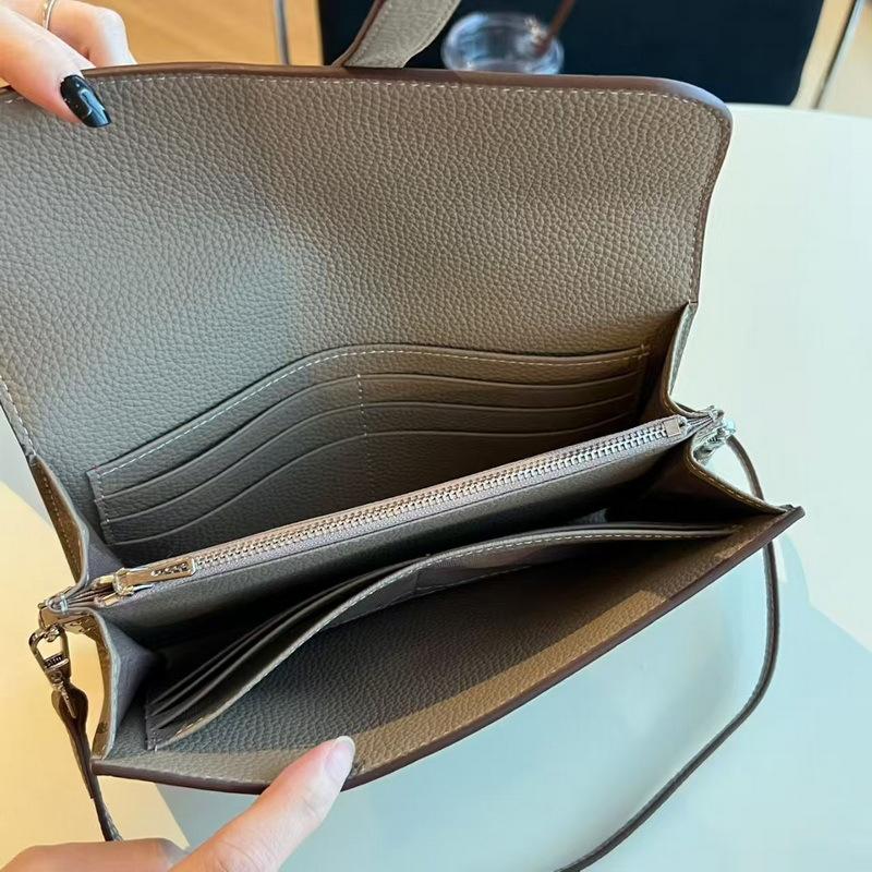 2025 New Leather I-buckle Long Three-fold Wallet First Layer Cowhide TOGO Leather Leather Wallet Cross-border Wholesale Trend