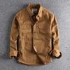 Spring Japanese Retro Long-Sleeve Lapel Woven Cargo Shirt Men's Simple Cotton Washed Double Pocket Casual Youth Blouses