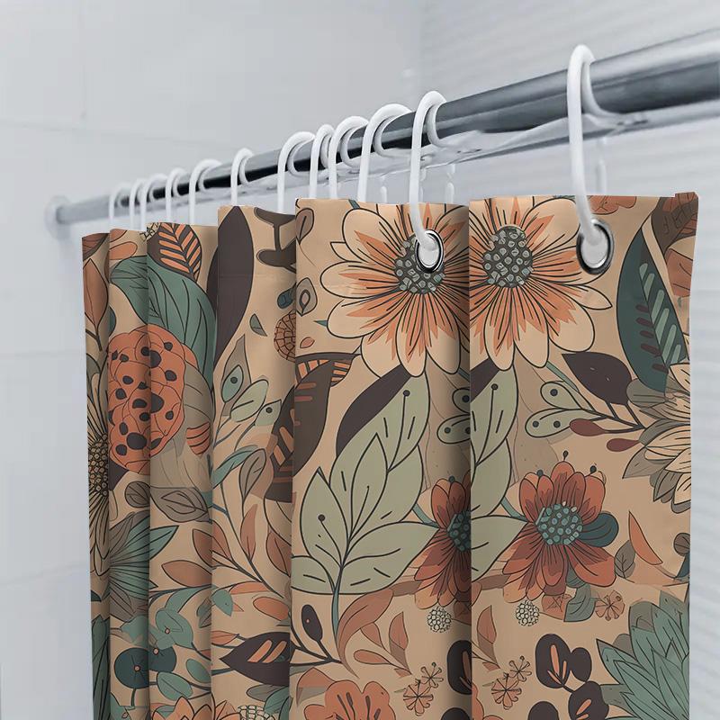 Modern Floral Shower Curtain Rustic Bathroom Decor Neutral Color Palette For Home
