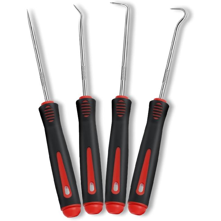 4-Piece Pick Set Mechanic, Automotive Hook and Pick Set with Soft Grip & Non-Slip Shaft, Precision Pick Tool & O Ring Pick for Oil Seal, Gasket,