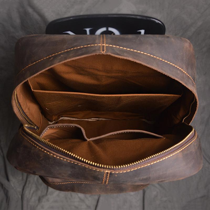 Plecak Męski Skórzany Vintage o Dużej Pojemności na Laptopa 15,6 cala Skóra Crazy Horse Retro Podróż Kolegium Szkoła