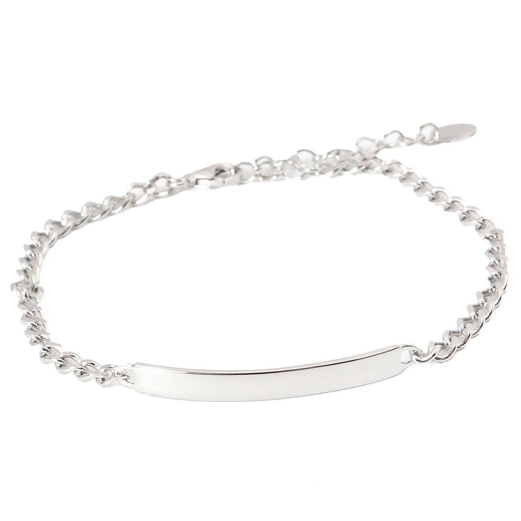 Authentic 925 Sterling Silver ID Chain Bracelet with and Narrow Includes and Popular Brand Jewelry and One Size Fits Plate, Simple, Slim, Design.