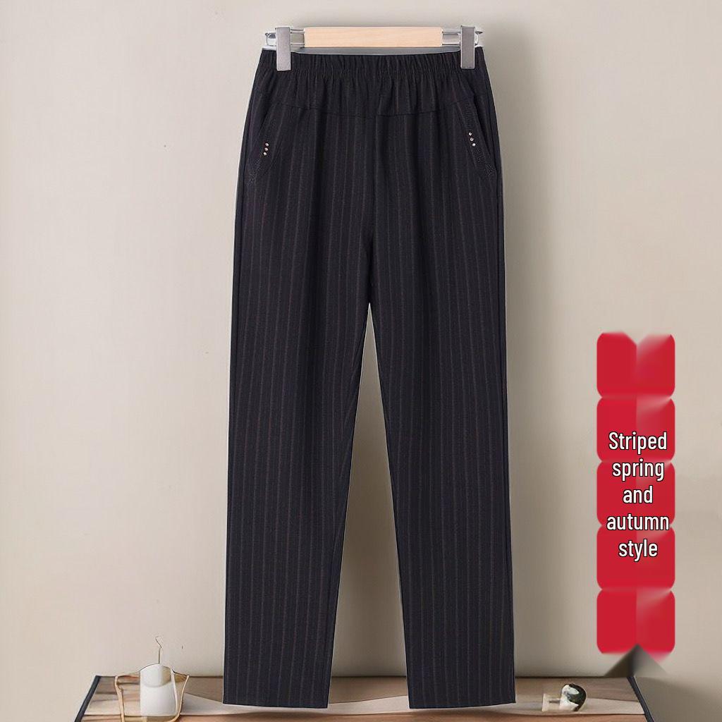 2026 High-Waisted Straight-Leg Pants for Middle-aged & Elderly Women - Spring, Autumn, Winter Velvet-Lined