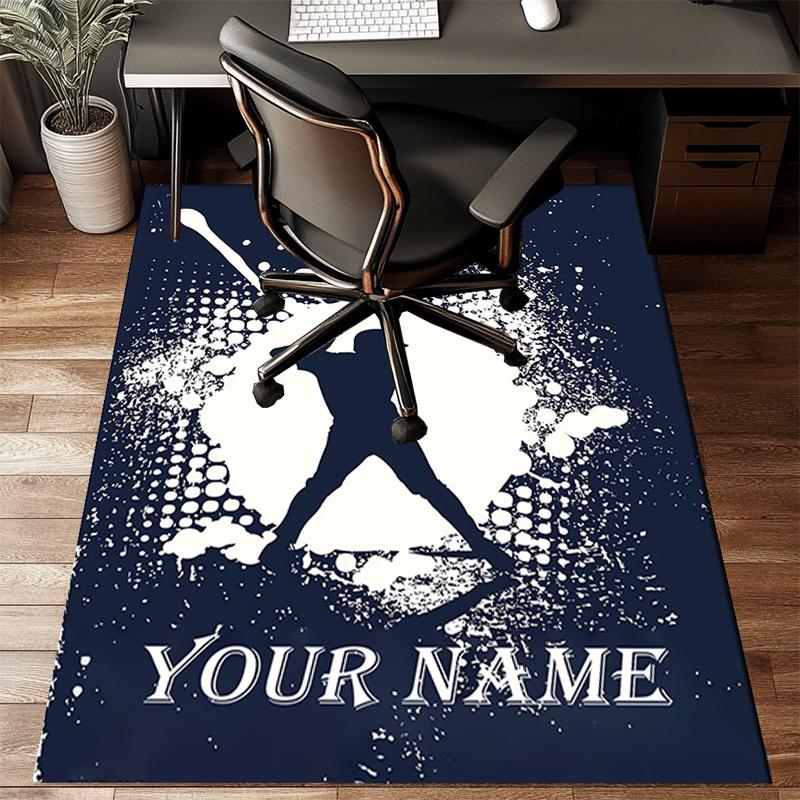 1PC Custom Name Baseball Player Silhouette Theme Floor Mat Ideal for Living Room, Game Rooms, Office, Bedroom,Floor Mat Playful Design