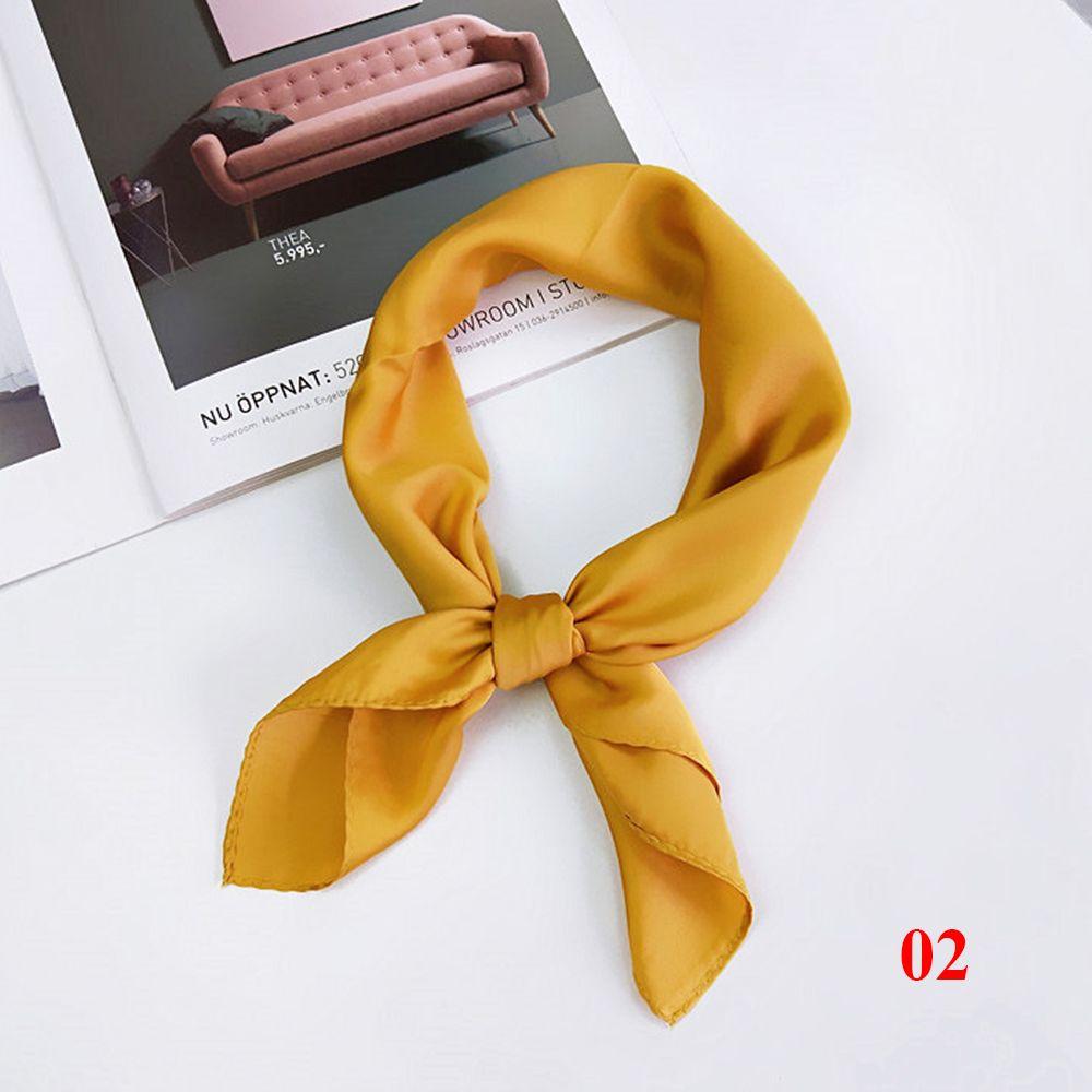Gifts Elegant Solid Color Head Neck Hair Tie Band Silk Feel Satin Women Square Scarf