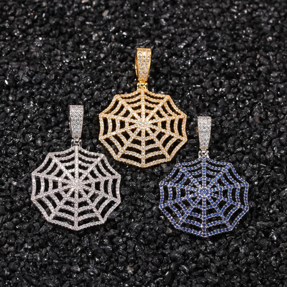 3A Zircon Spider Web Pendant Necklace, European American Cross-border Unique Mesh Design Short Trendy Statement Jewelry