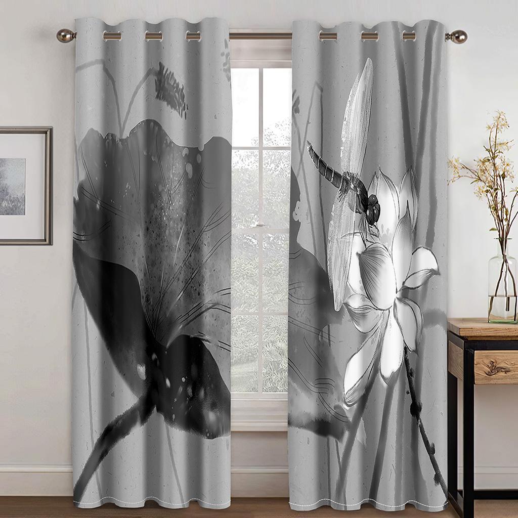 2pcs Red Large Leaved Flower Thin Polyester Semi-shading Curtains for Livingroom Window Treatments Grommet Drapes Free Shipping