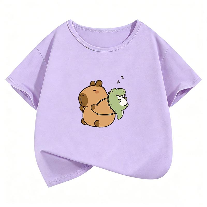 Trendy Kawaii Capybara Printed Design T Shirts Capibara Kids Children's T-shirt Boys Girls Summer Spring Casual Top Tee