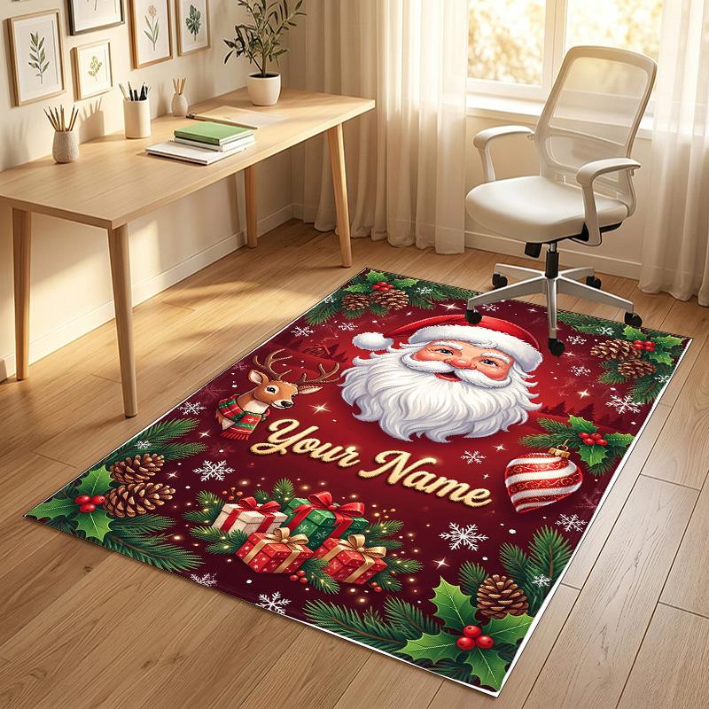 Christmas Theme Crystal Velvet Rug Personalized Custom Name Text Soft Floor Mat Home Decor
