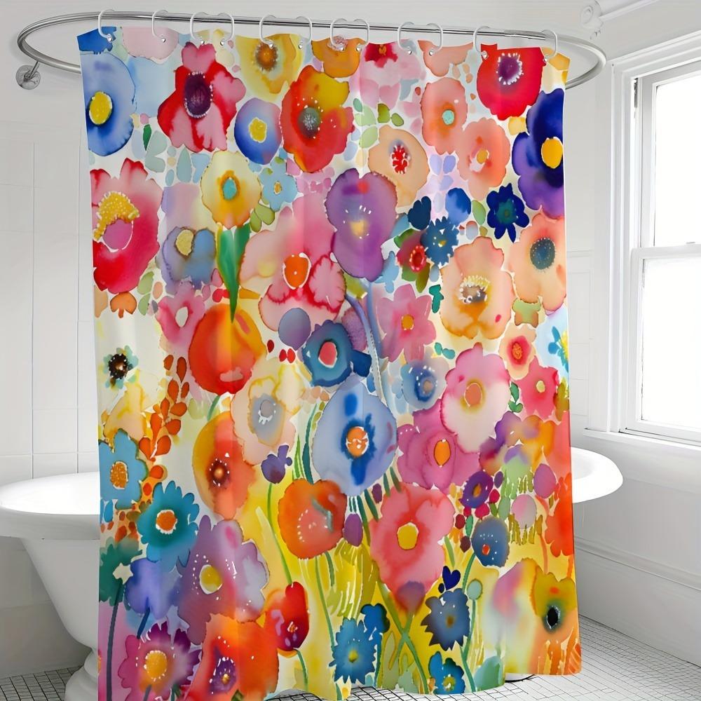 

Watercolor Floral Art Shower Curtain Washable Dirt-Resistant Shower Head Waterproof Polyester Bath Curtain For Home Decor W60H190(CM)-1 Pcs