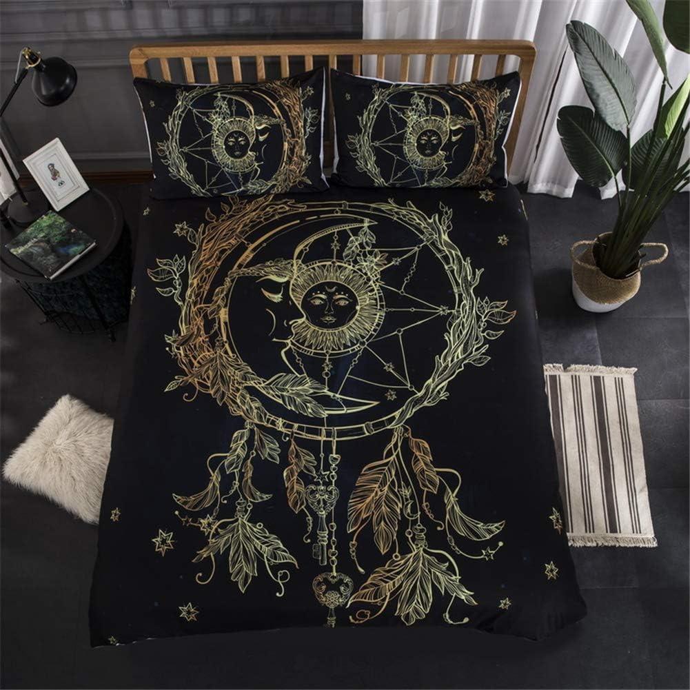 Down Comforter Set 3-piece Ultra-fine Fiber 3D Exotic Retro Gold Printed Bedding Set with Zipper Closure Pillowcase Duvet Cover