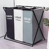 3-Section Foldable Laundry Hamper with Oxford Bags & Aluminum Frame - Dark Light Print, Ideal for Home & Dorm Clothes Storage
