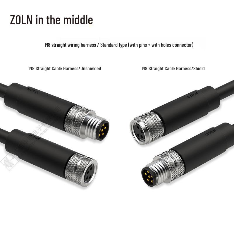 Standard Waterproof M8 Aviation Plug: Unshielded Connector with Straight Wiring Harness and Cable