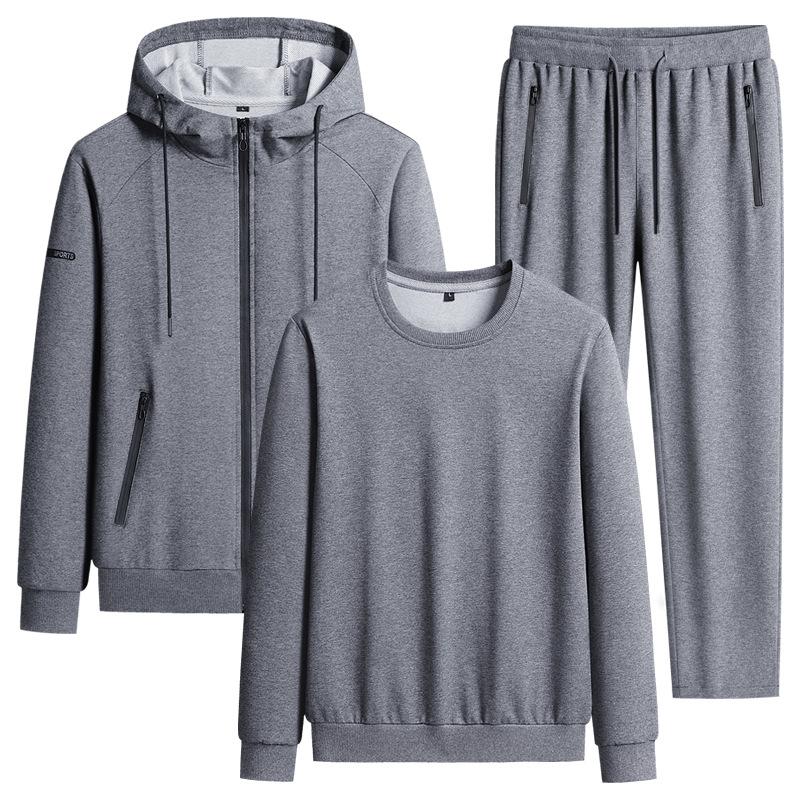 Plüschiger Sportanzug Herren Herbst und Winter Atmungsaktiv Reine Baumwolle Lockere Passform Übergröße Lässig Kapuzenpullover Hose 3-teiliges Set