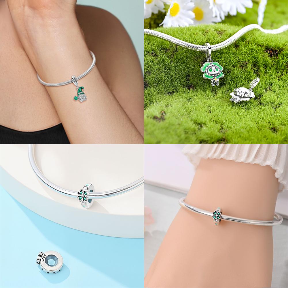 Lucky Four-Leaf Clover Animal Bear Pendant Dwarf Humanoid Original Copper Beads Fit Bracelet Accessory Diy Jewelry Fine Gift
