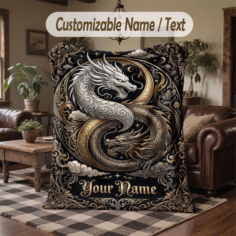 Elegant Deer Nature Scene Theme Throw Blanket Custom Name Text Personalized Blanket Soft Cozy Blanket for Home Sofa Bed