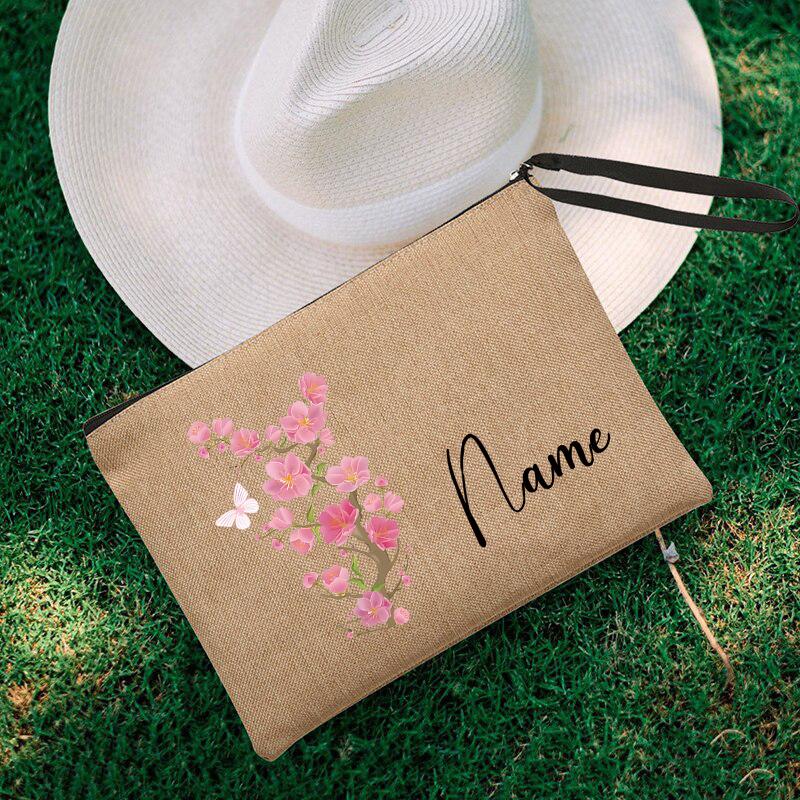 Flower Personalized Name Lipstick Bag Travel Make Up Pouch Kawaii Coin Purse Aesthetics Cosmetic Organizer Gift for Your Lover