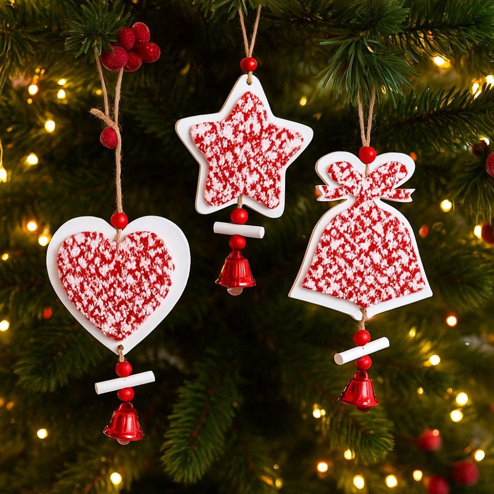 Heart Shape Christmas Bells Pendants Wood Star Car Ornament  Background Decor