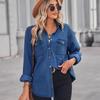 Chemise Décontractée Manches Longues en Jean Bleu pour Femme Automne