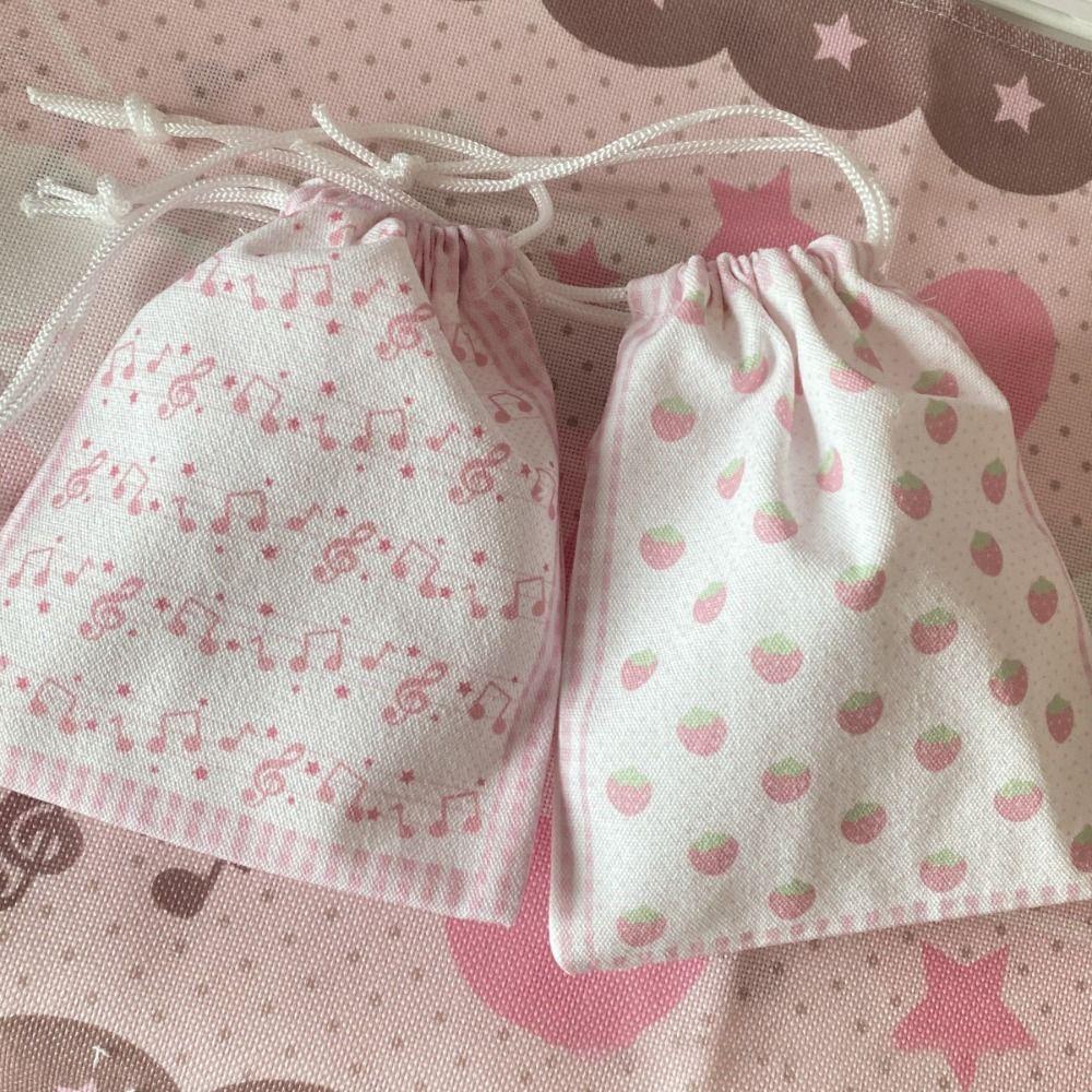 Strawberry Musical Note Drawstring Bag Large Capacity Makeup Storage Pouch New Coin Purse
