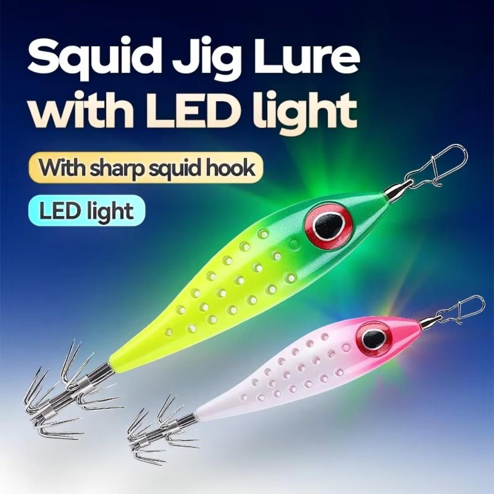 LED Lighted LED Squid Bait Thicken Double-Layer Squid Lures Glow Fishing Lures Boat Fishing