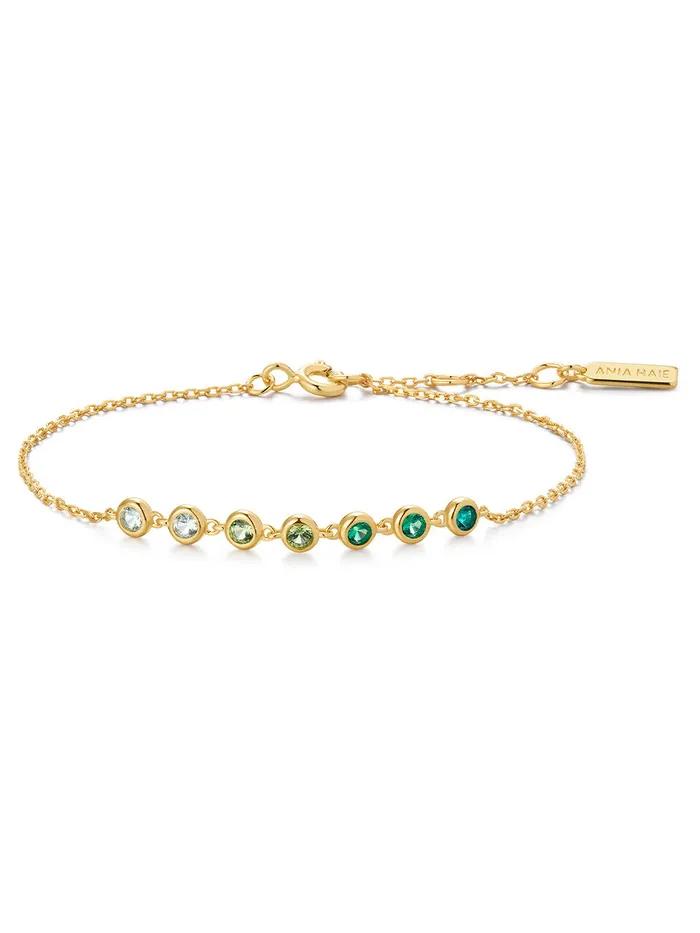 Gold Green Station 925 Silver Bracelet B073-04G