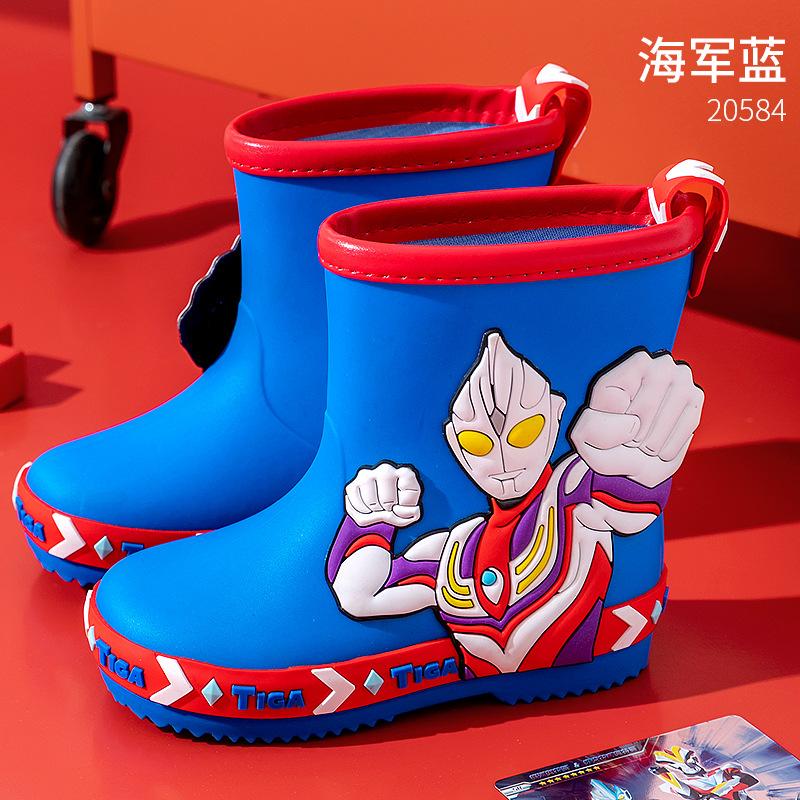 

New Ultraman children s rain boots for boys, toddlers, and young kids, lightweight, non-slip, waterproof short rain boots 200mm