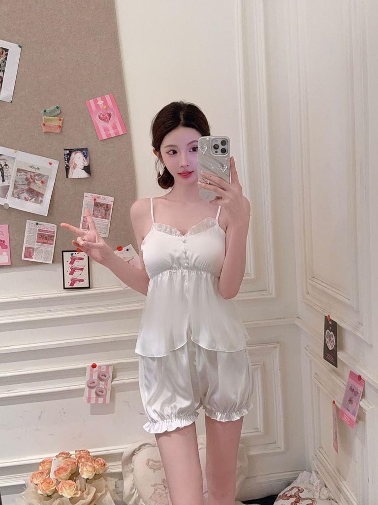 Ice silk pajamas female summer girl pure desire suspender shorts loungewear set pajamas female pink sexy pure desire