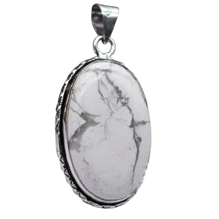 Howlite Natural Gemstone Antique Silver Plated Pendant 2" J 1625