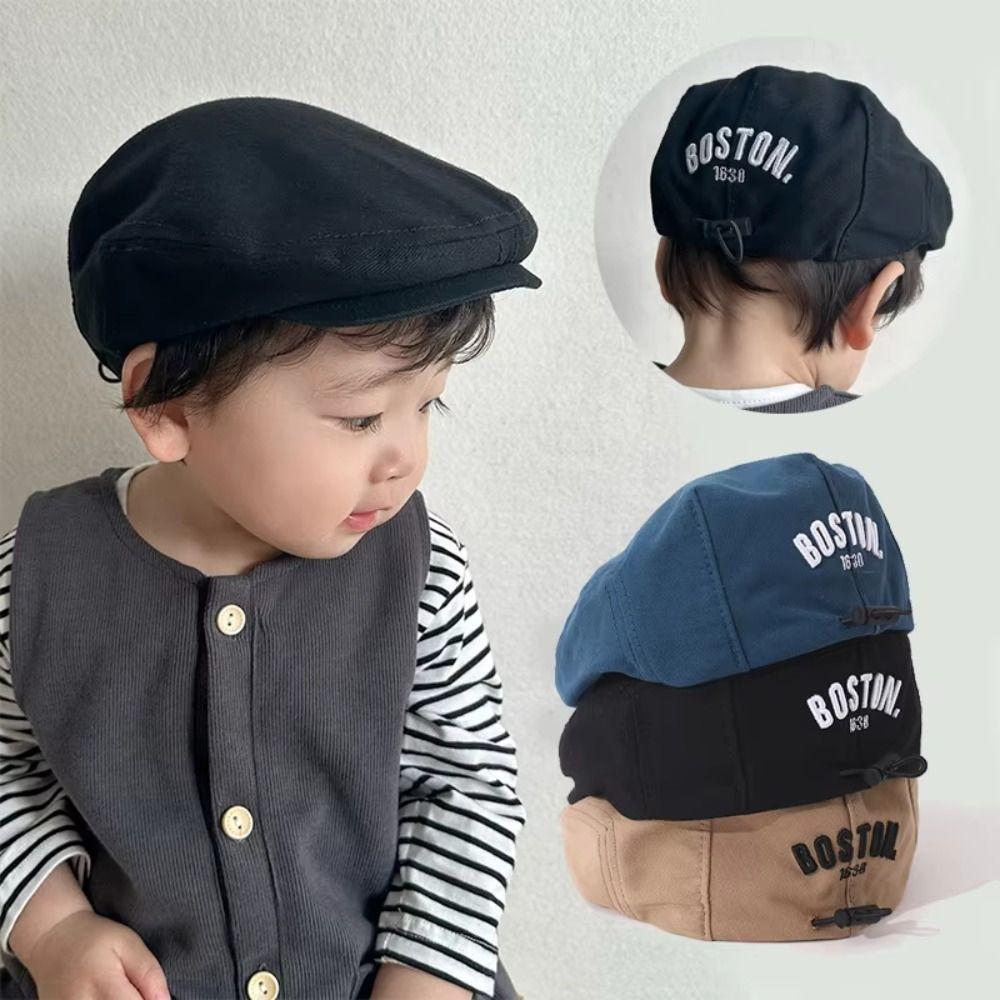 Drawstring Kids Peaked Cap Solid Color Newsboy Cap Retro Baby Beret Hat Spring