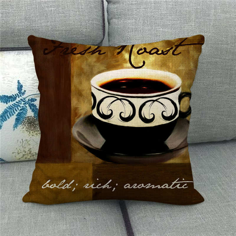 Retro-Style Coffee Afternoon Tea Digital Printing Short Plush Pillow Covers For Car Sofa Office Cushion Cover Home Goods