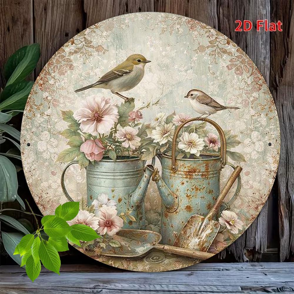 Vintage Gartenvögel Gießkannen Blechschild Vintage Langlebige Metallplakette Wanddekoration Zuhause Büro Bar Man Cave Wandkunst