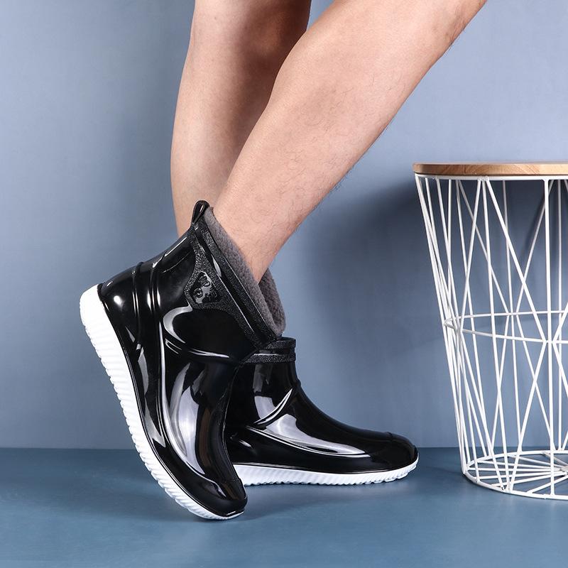Fashion 2024 Fashion Men's Rain Boots Rubber Ankle Bootie Non Skid Solid Wading Shoes Male Comfortable Soft Rainy Shoes Fishing Kitchen