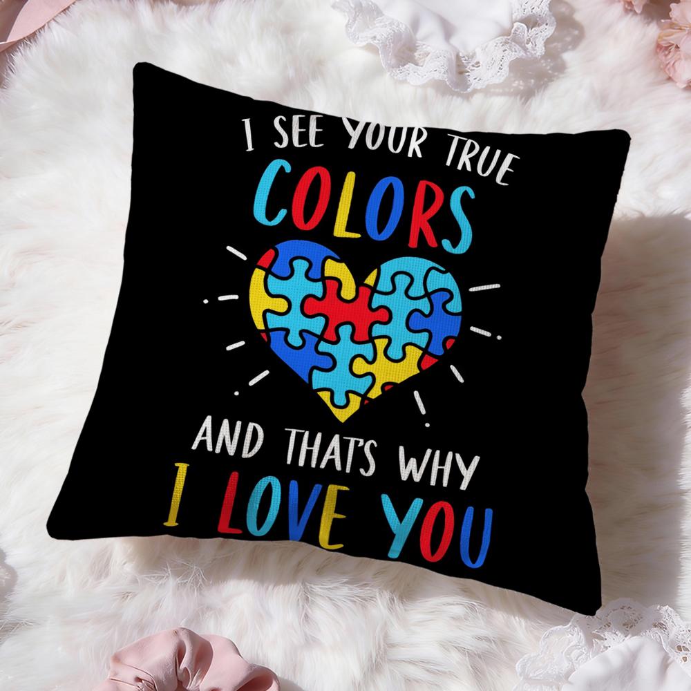 

Autism Support Puzzle Cushion Cover Premium Comfort Reversible Pillow Cove -Two in One Design for Any Room & Car Interior 30cmx30cm