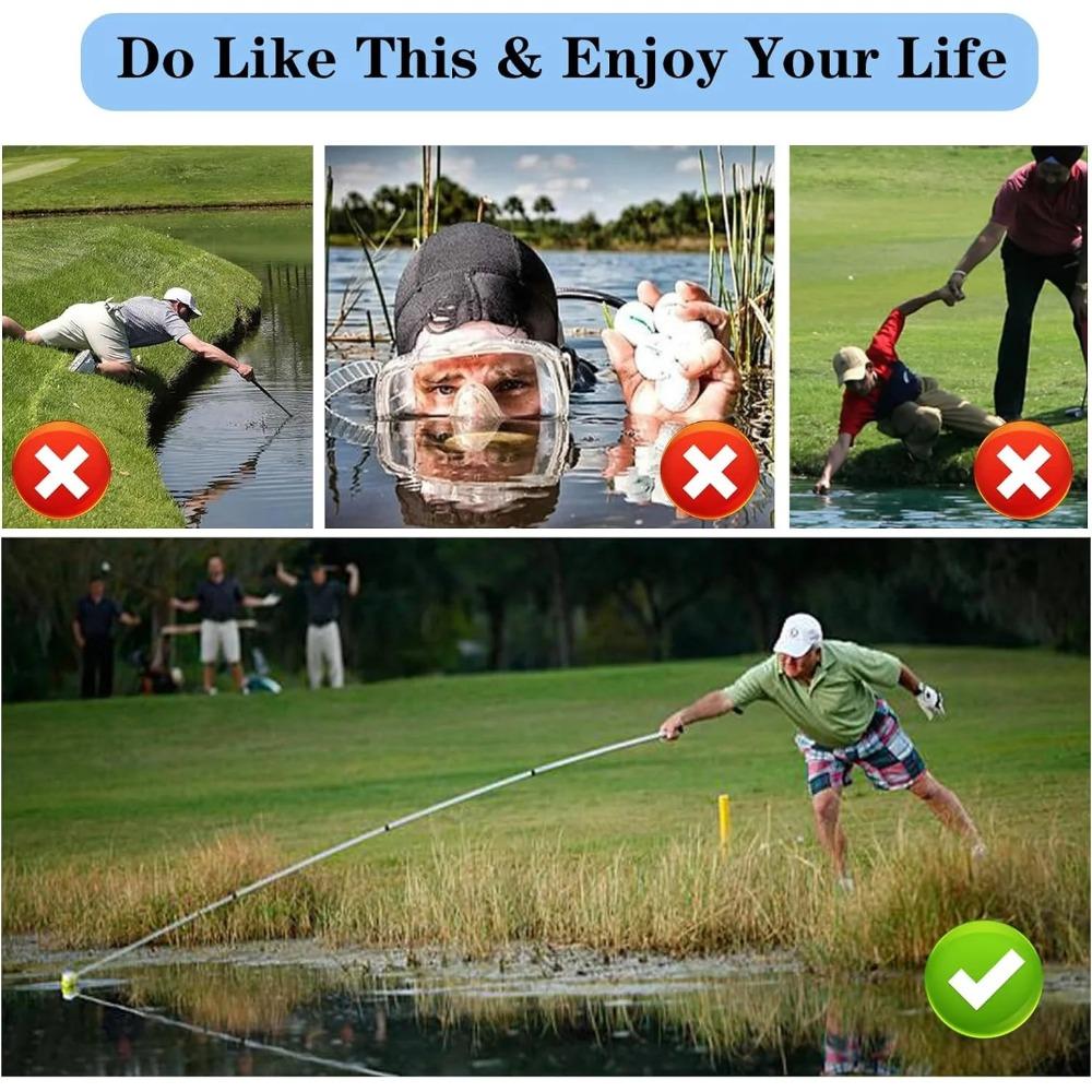 Recuperatore di palline da golf ad acqua, Raccogli palline da golf telescopico portatile, Raccogli palline da golf in acciaio con secchiello a bloccaggio automatico