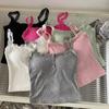 Women Sling Vest Pure Color Lace Splicing Bottom Tops with Built-in Chest Pad Soft Stretchy Camisole Work Party Vacation Wear