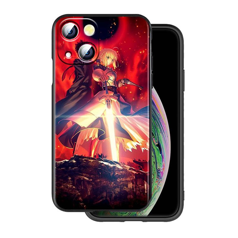 Anime fate stay night saber Cover For Apple iPhone 14 13 12 11 SE XS XR X 7 8 6 mini Plus Pro MAX 2020 Black Phone Case