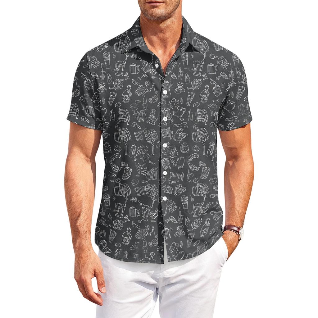 Men's Casual Loose Fit Short Sleeve Shirt with Festival Printed Pattern Button Down Design for Everyday Wear