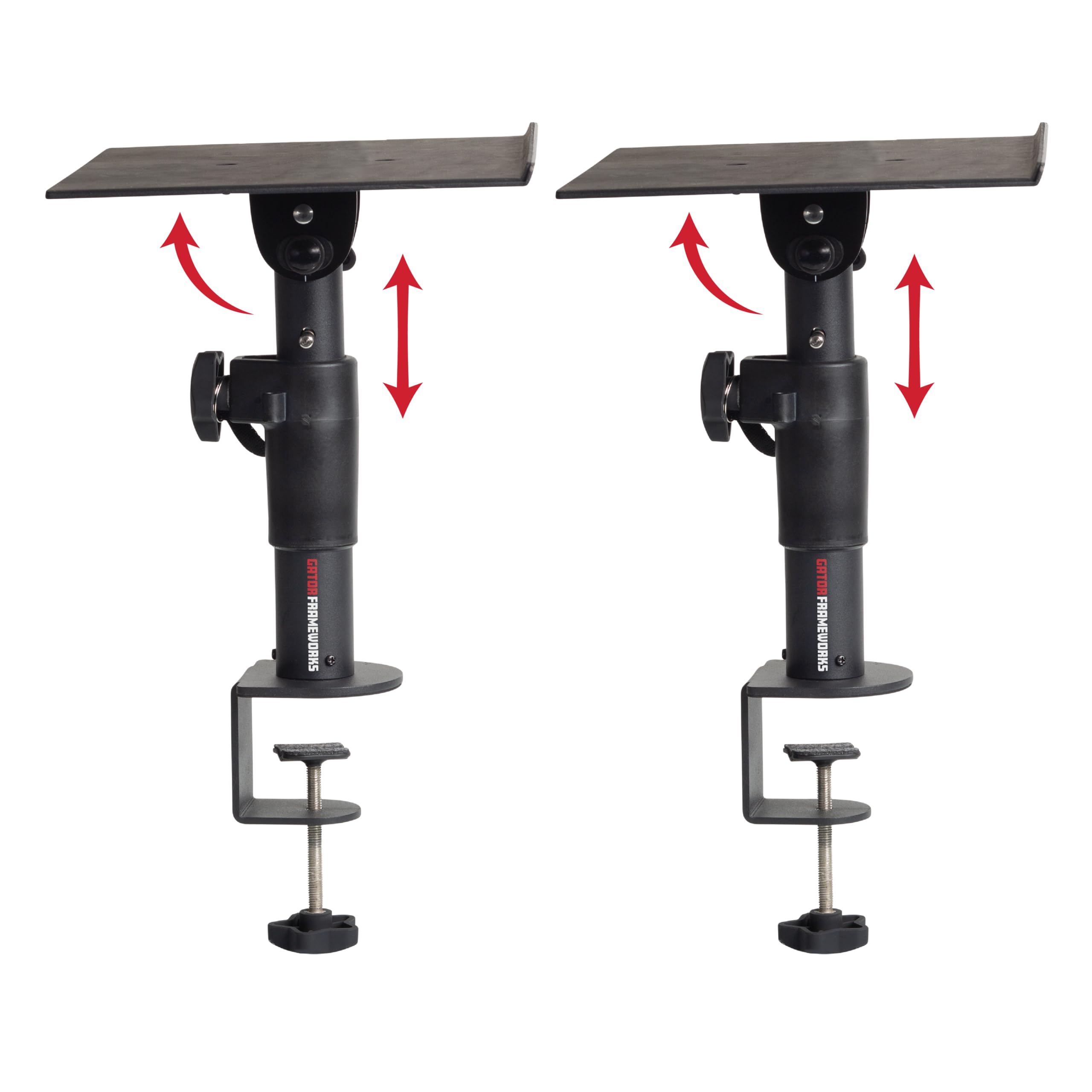 GATOR Frameworks Speaker Stands for Studio Desk Clamp 2 Stands GFWSPKSTMNDSKCMP Monitors, Type, Height/Angle Adjustable, (Pair) []