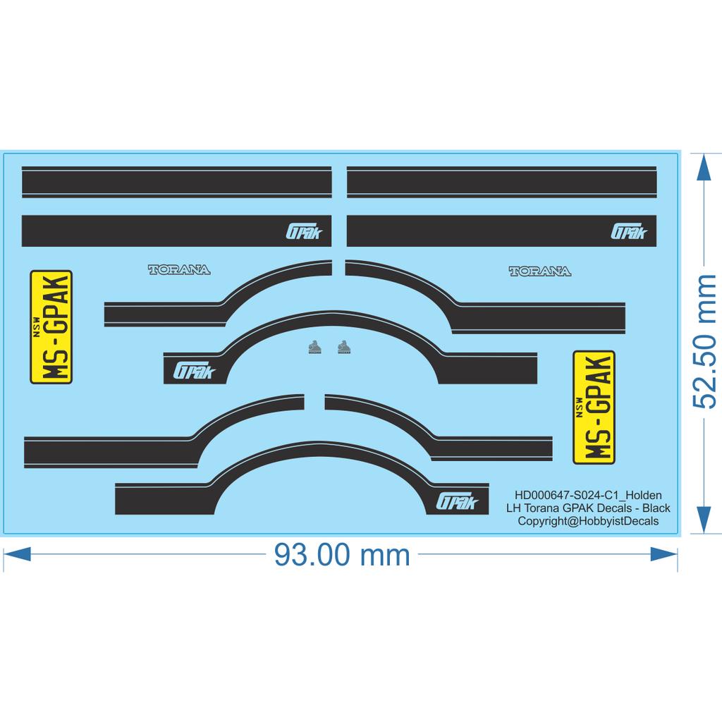 Holden LH Torana GPAK Decals - 1/18 1/24 - Water Decal