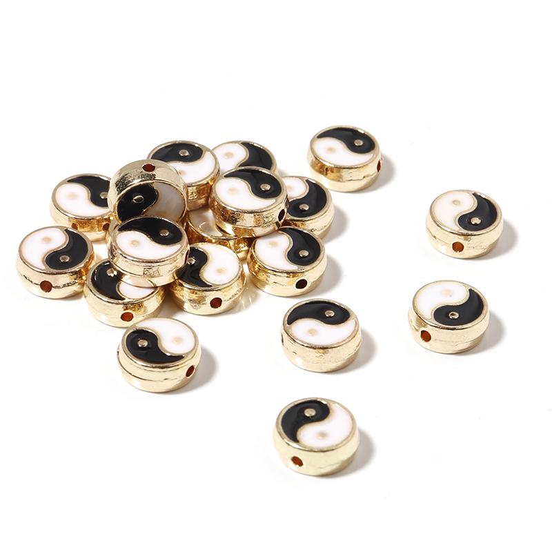10pcs Double Sides Oil Drip Yinyang Beads for Jewelry Making Round Tai Ji Enamel Beads DIY Bracelet Necklace Loose Spacer Bead